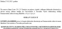 Farmaceutsko zdravstveni fakultet: Obavijest o odbrani doktorske disertacije Lendita Kamberi